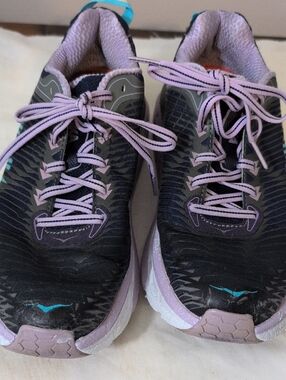 Hoka Women’s Athletic Shoes in Black and Lavender with Teal Accent